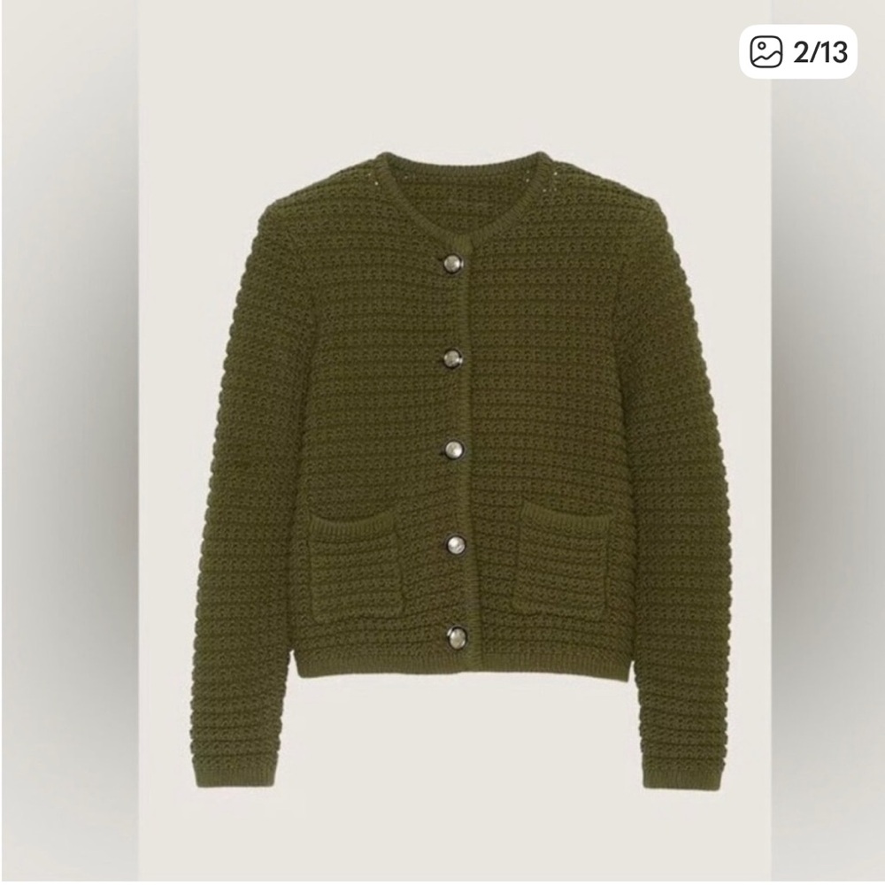 ba&sh kaki Green Knit Cardigan with Buttons - Picture 3 of 8